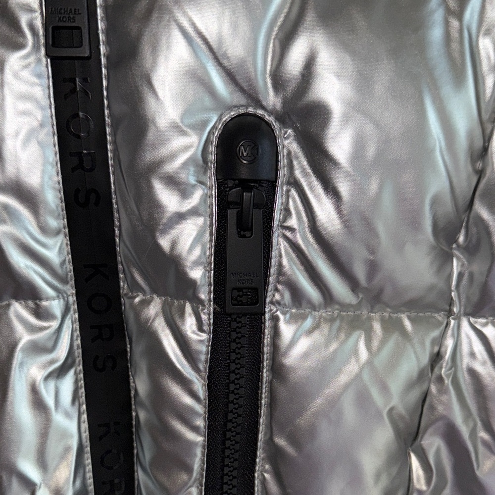 Michael Kors Metallic Silver Puffer Jacket - Picture 2 of 5